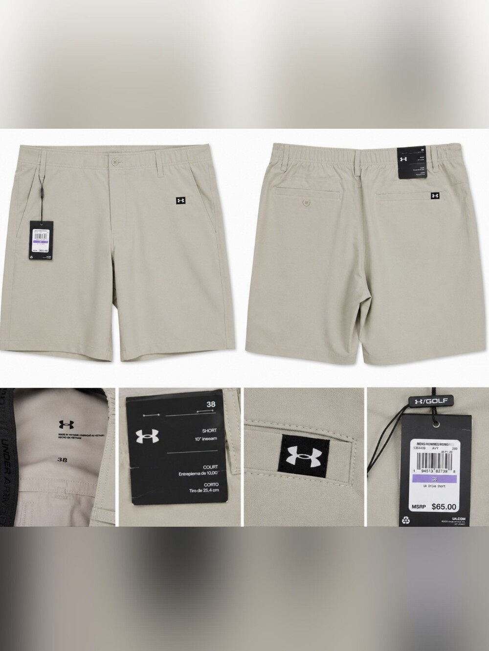 Under Armour Golf UA Drive Shorts Men's 38 Khaki Beige Stretch 10" NWT.